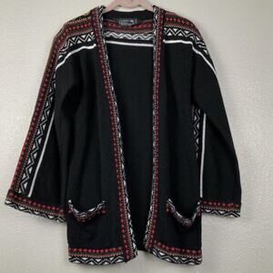 Vintage Tally-Ho Size Large Embroidered Boho Open Front Acrylic Cardigan Cozy
